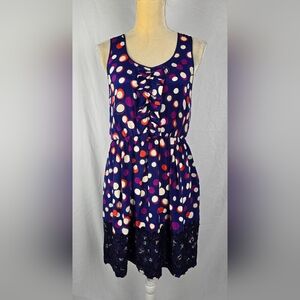 Moulinette Soeurs Color Drenched Sleeveless Silk Polka Dot Dress sz 6 Lace Trim